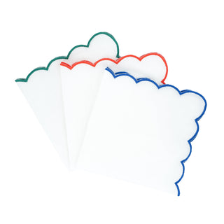 Red Scalloped Linen Napkins, Set of 4