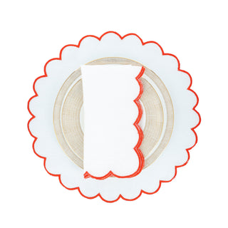 Red Scalloped Linen Napkins, Set of 4