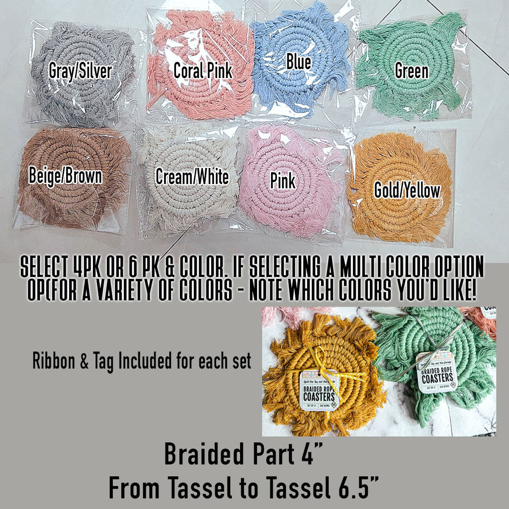Braided Spiral Coasters with Tassels – Handcrafted Cotton Drink Coasters