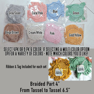 Braided Spiral Coasters with Tassels – Handcrafted Cotton Drink Coasters