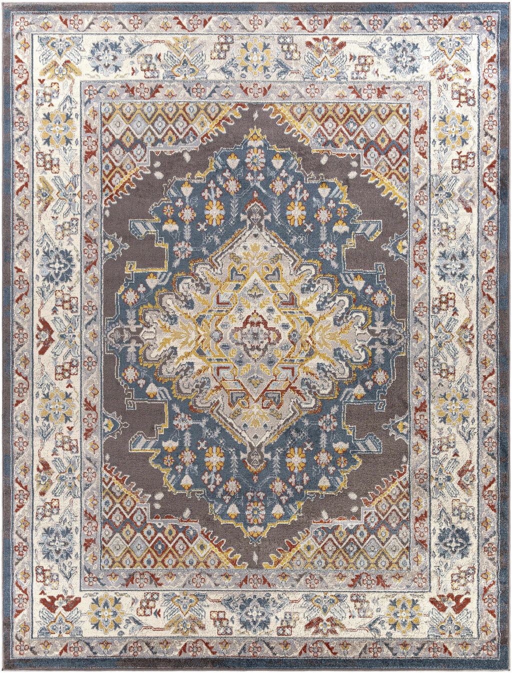 Haymond Brown Medallion Area Rug – Traditional Patterned Living Room Carpet