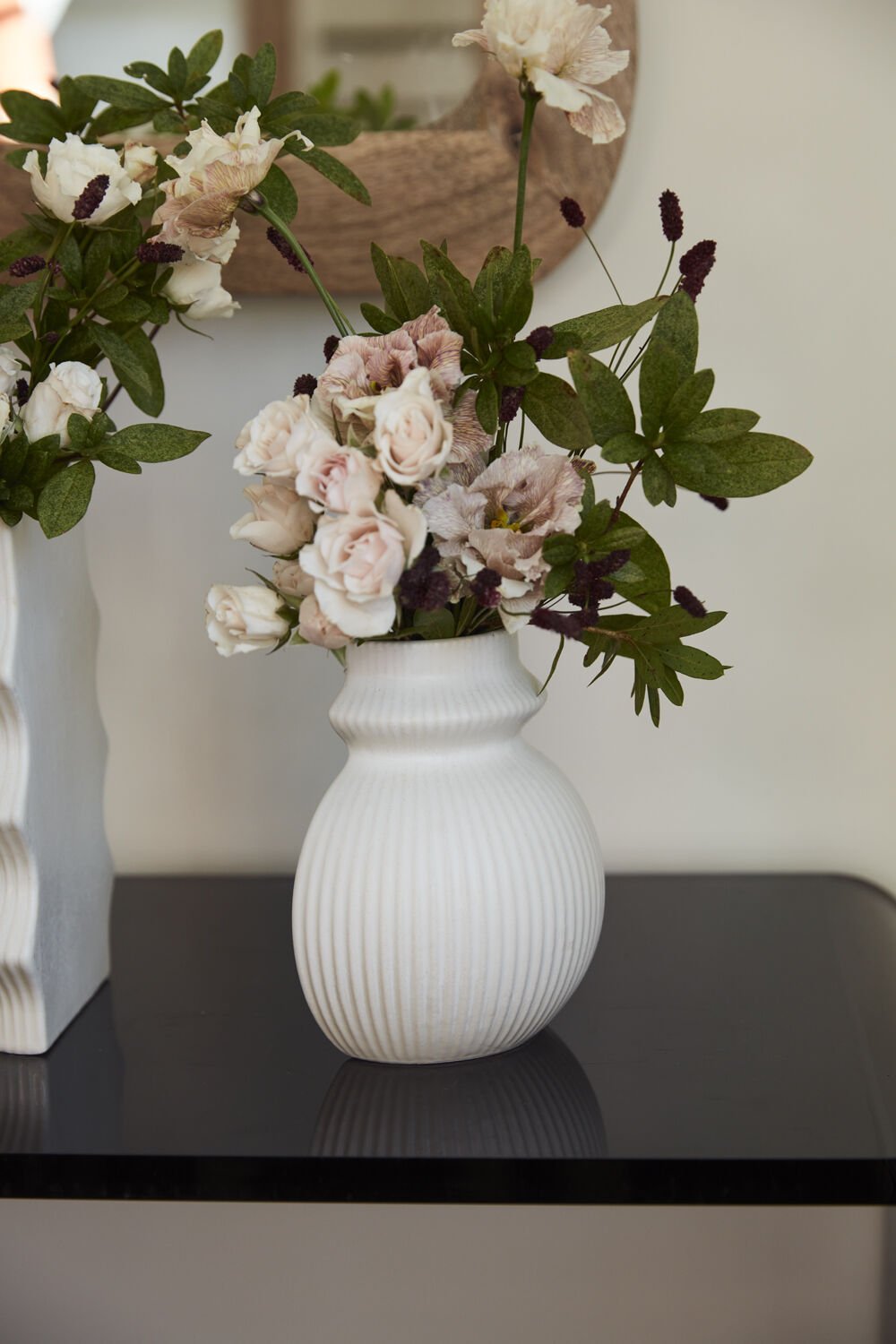 Ruffled Elegance: White Matte Ceramic Bookend Vases - Anara Lifestyle