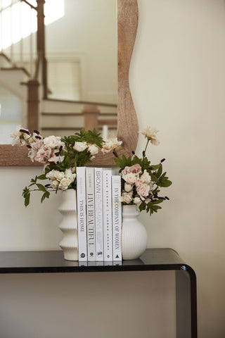 Ruffled Elegance: White Matte Ceramic Bookend Vases - Anara Lifestyle