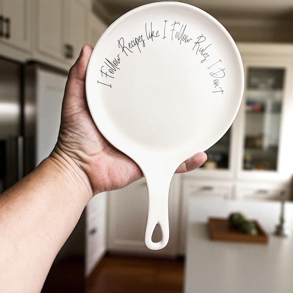 Recipes & Rules Spoon Rest with Wooden Spoon – Funny Porcelain Kitchen Gift
