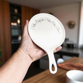 Recipes & Rules Spoon Rest with Wooden Spoon – Funny Porcelain Kitchen Gift
