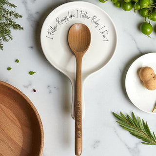 Recipes & Rules Spoon Rest with Wooden Spoon – Funny Porcelain Kitchen Gift