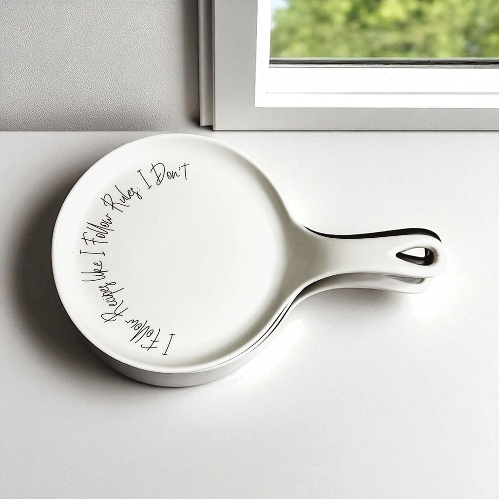 Recipes & Rules Spoon Rest with Wooden Spoon – Funny Porcelain Kitchen Gift