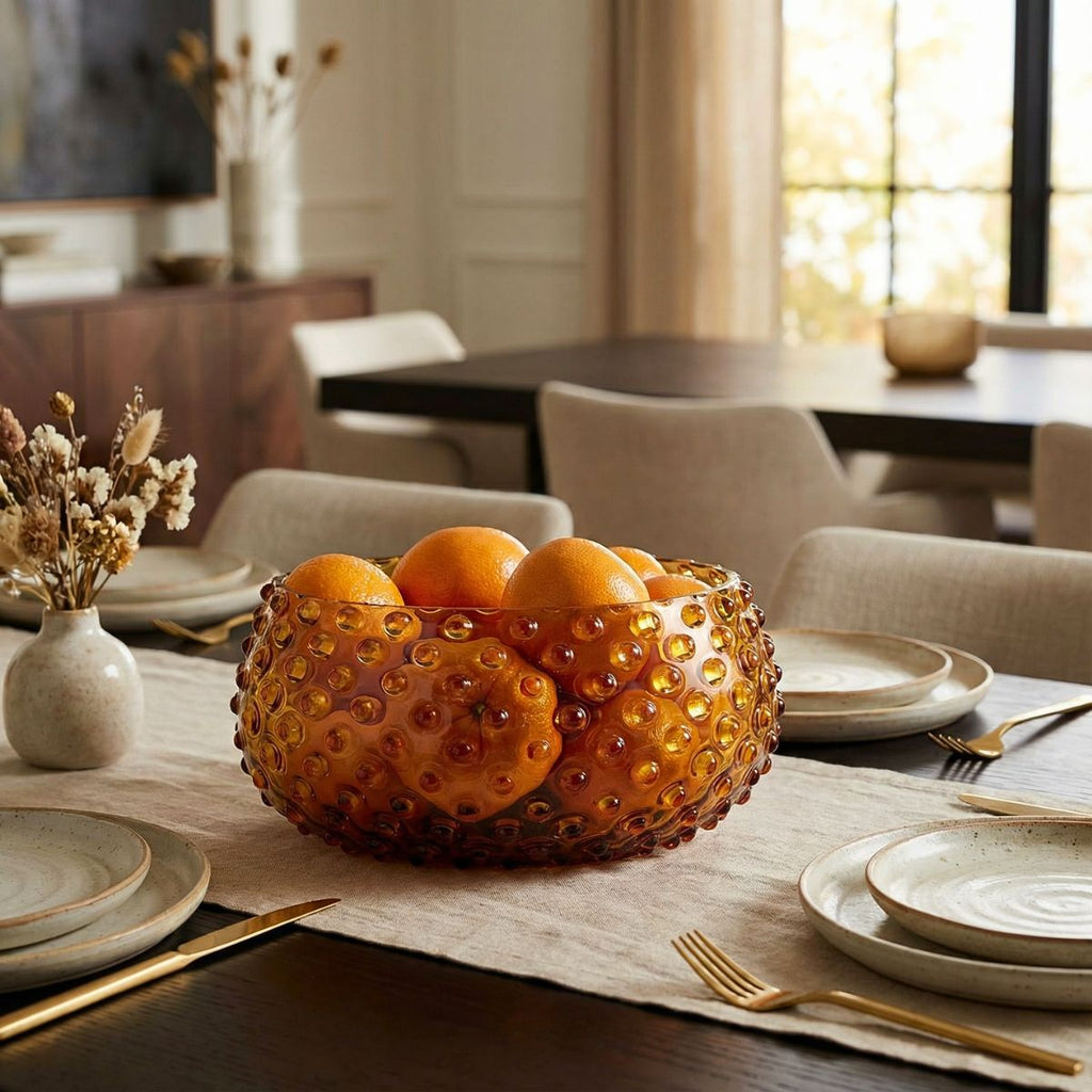 Hobnail Glass Bowl in Saffron Light – Large