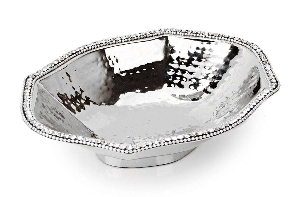 Elegant Stainless Steel Octagonal Dish with Diamond Accents