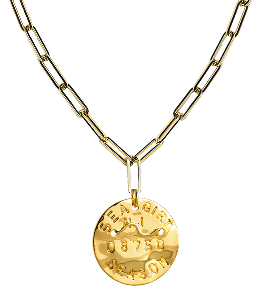 Beach Tag Charm Necklace – 18k Gold Plated