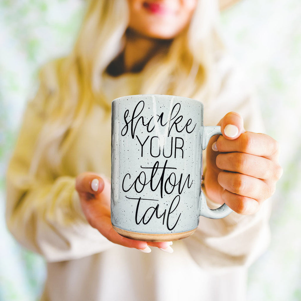 Dancing Bunny Easter Mug – Speckled Ceramic Spring Coffee Mug (16.23 oz)