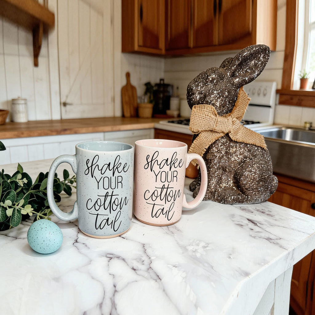 Dancing Bunny Easter Mug – Speckled Ceramic Spring Coffee Mug (16.23 oz)