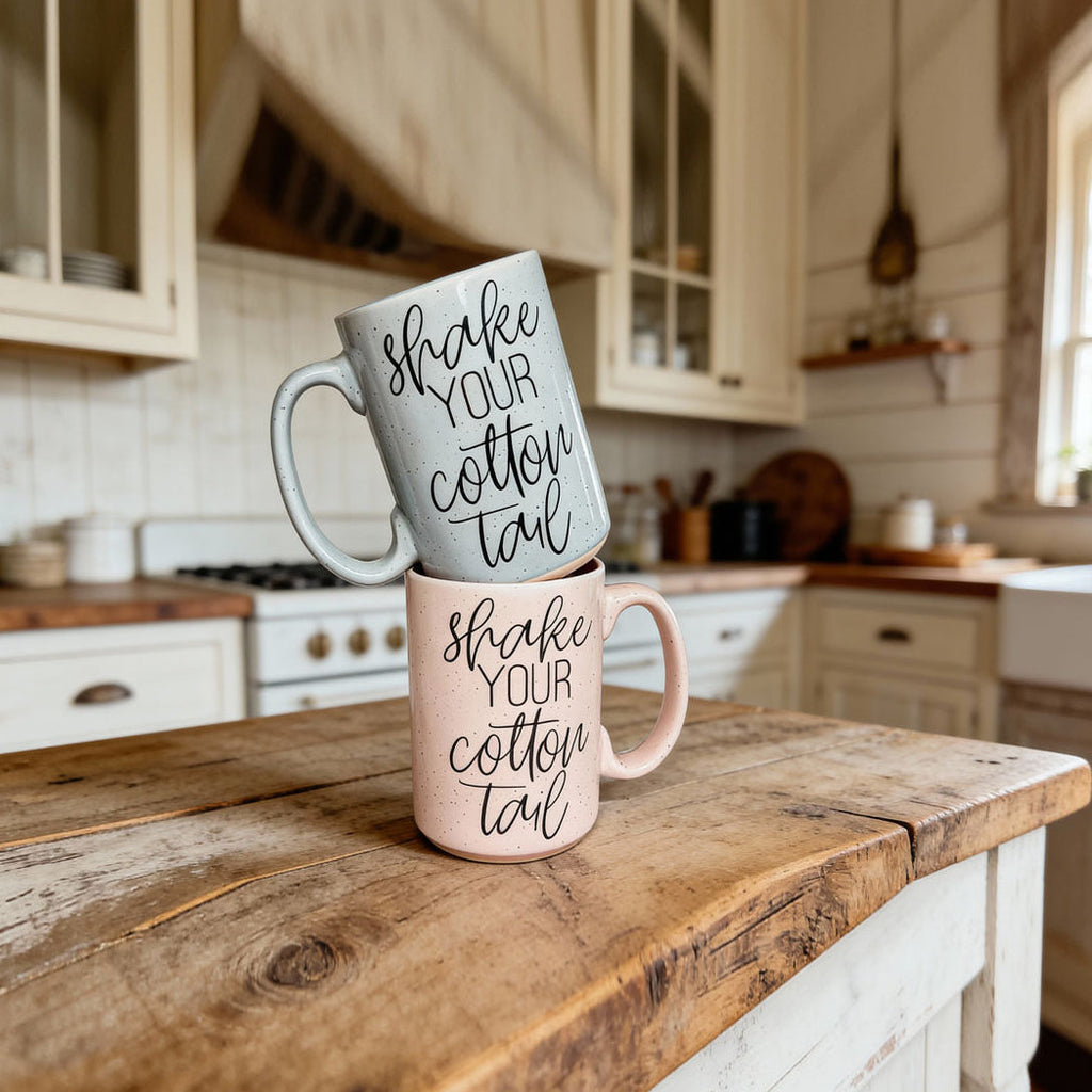 Dancing Bunny Easter Mug – Speckled Ceramic Spring Coffee Mug (16.23 oz)
