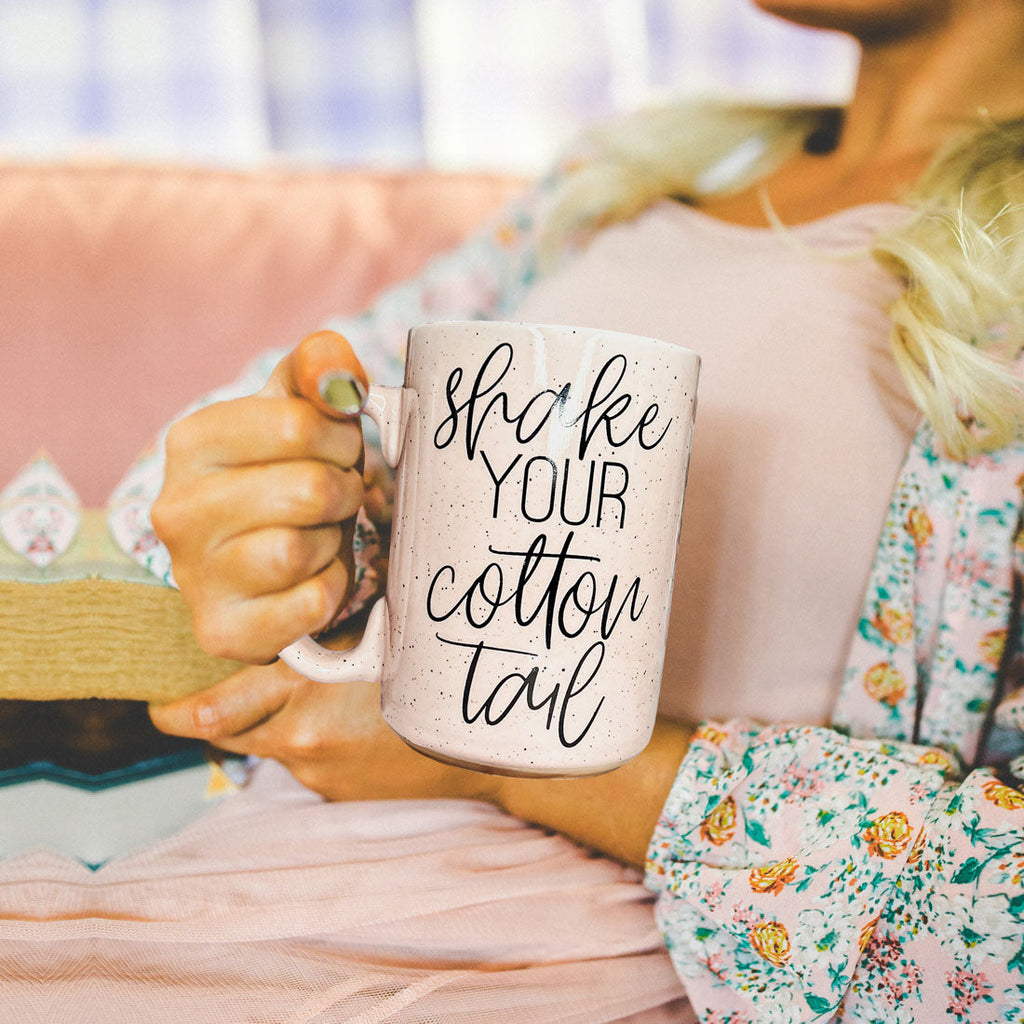 Dancing Bunny Easter Mug – Speckled Ceramic Spring Coffee Mug (16.23 oz)