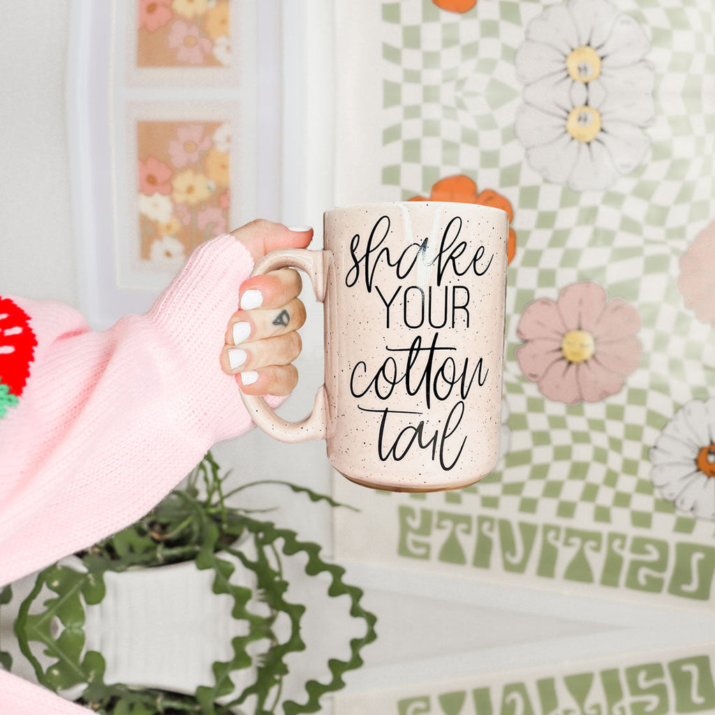 Dancing Bunny Easter Mug – Speckled Ceramic Spring Coffee Mug (16.23 oz)