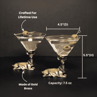 Gold Stag Martini Glasses with Sculpted Antler Bases – Set of 2