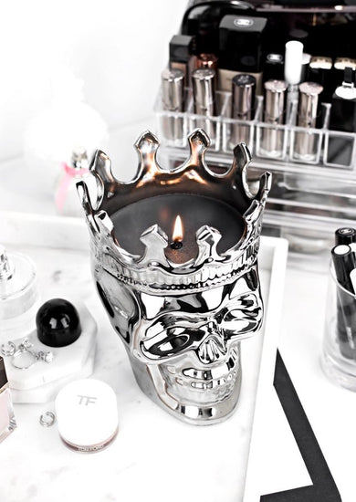 Silver Maximilien Skull Candle | Monte Cristo Collection - Anara Lifestyle