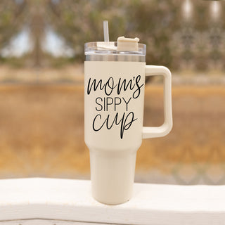 Mom’s Sippy Cup 40oz Insulated Tumbler – Travel Mug with Handle & Straw