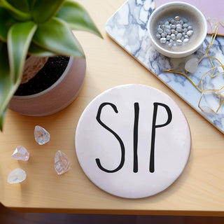 One Word Ceramic Coasters – Minimalist Bar & Coffee Table Collection (4