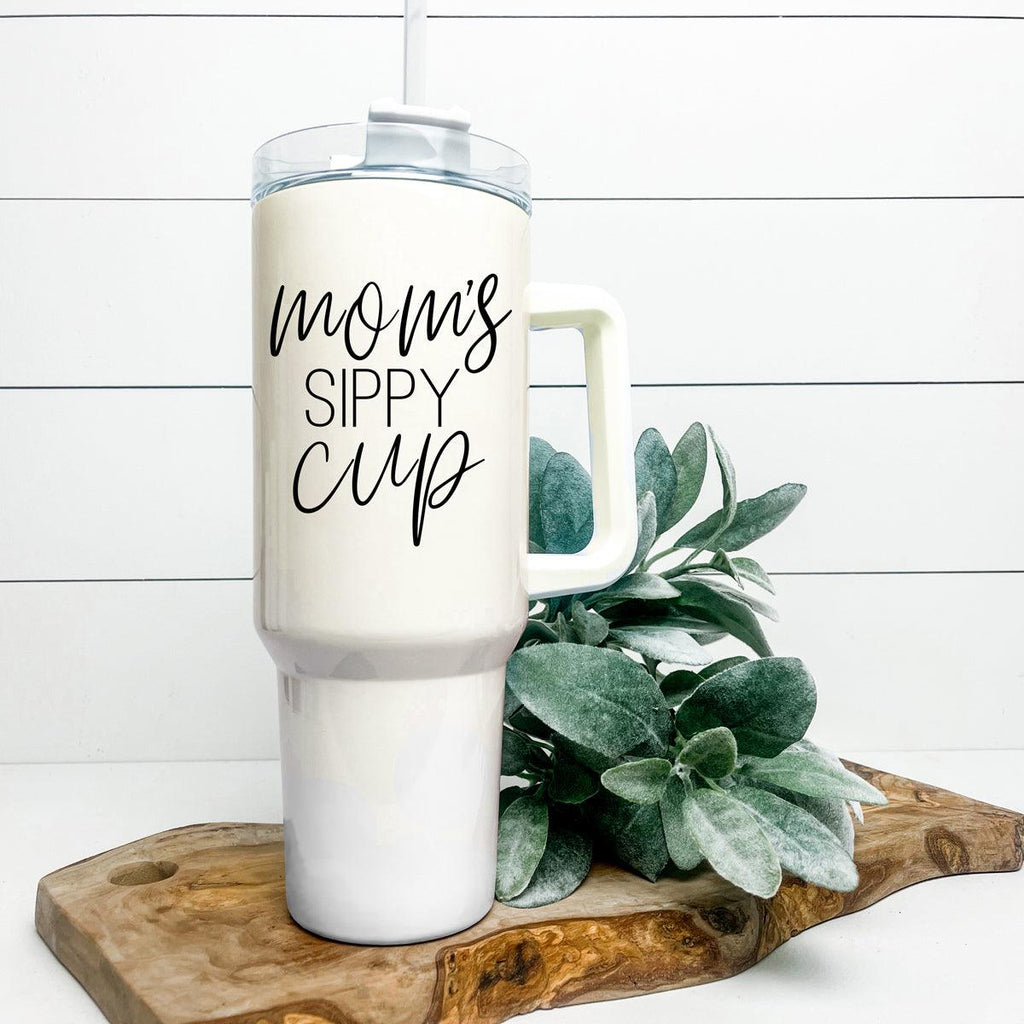 Mom’s Sippy Cup 40oz Insulated Tumbler – Travel Mug with Handle & Straw