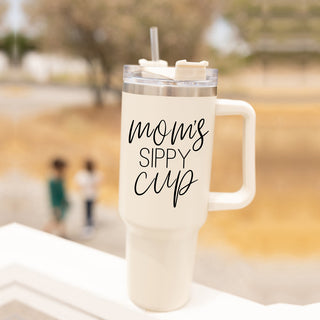 Mom’s Sippy Cup 40oz Insulated Tumbler – Travel Mug with Handle & Straw