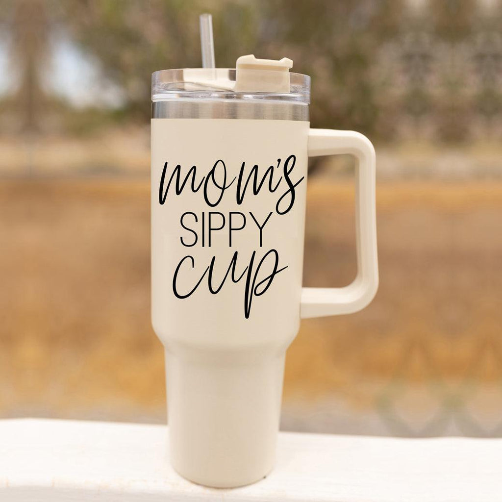 Mom’s Sippy Cup 40oz Insulated Tumbler – Travel Mug with Handle & Straw