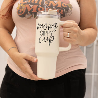 Mom’s Sippy Cup 40oz Insulated Tumbler – Travel Mug with Handle & Straw