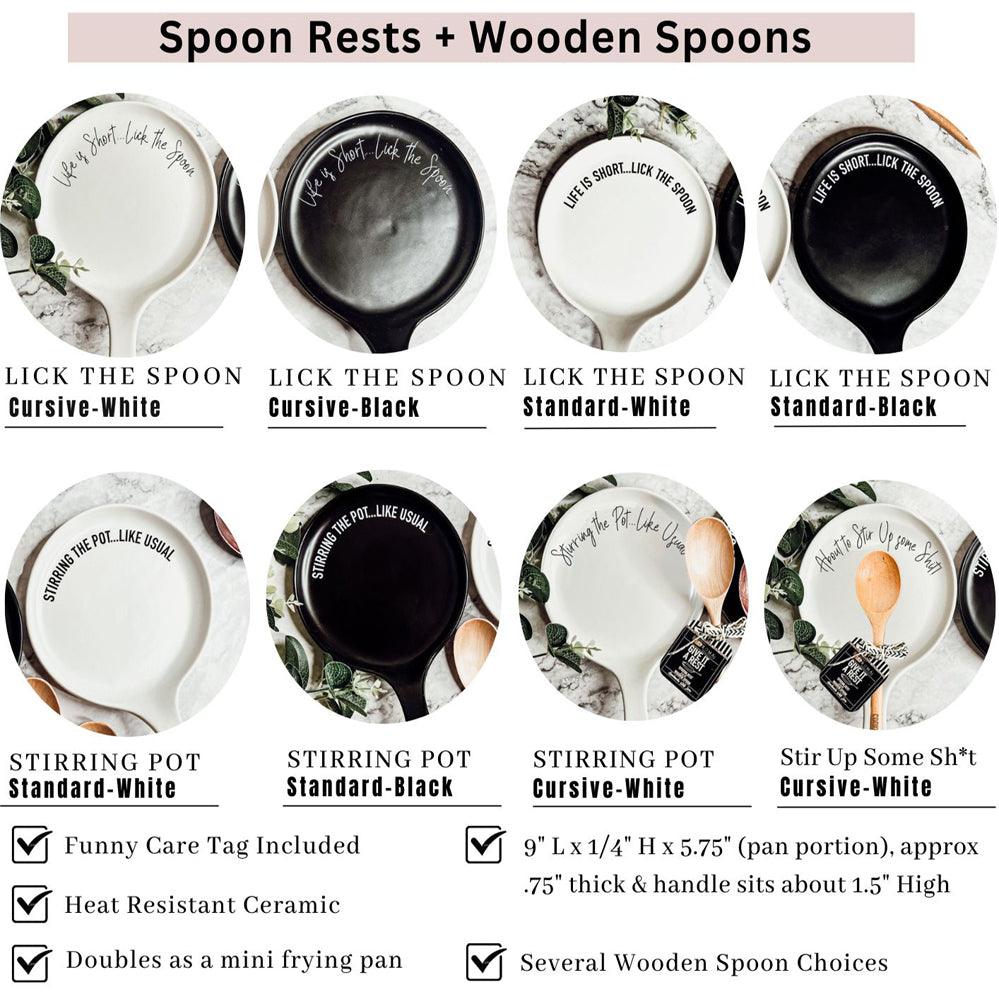 Give it a Rest Funny Spoon Rest & Wooden Spoon Set – Porcelain Kitchen Spoon Holder Gift