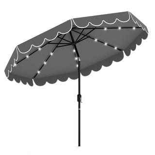9.3-Foot Solar Patio Umbrella with 24 LED Lights and Ruffled Canopy – Beige
