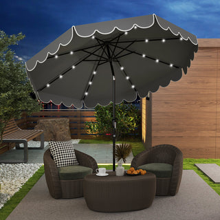 9.3-Foot Solar Patio Umbrella with 24 LED Lights and Ruffled Canopy – Beige