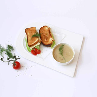 Soup and Sandwich Plate Set of 4 | White Porcelain Divided Serving Plate