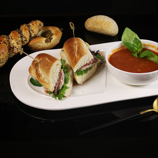 Soup and Sandwich Plate Set of 4 | White Porcelain Divided Serving Plate