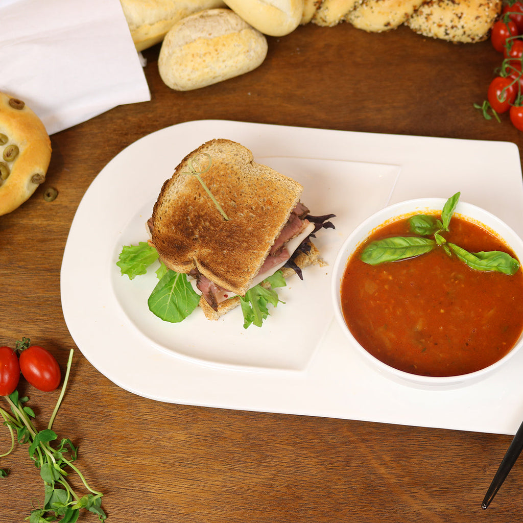 Soup and Sandwich Plate Set of 4 | White Porcelain Divided Serving Plate