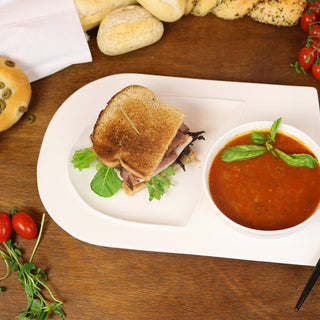 Soup and Sandwich Plate Set of 4 | White Porcelain Divided Serving Plate