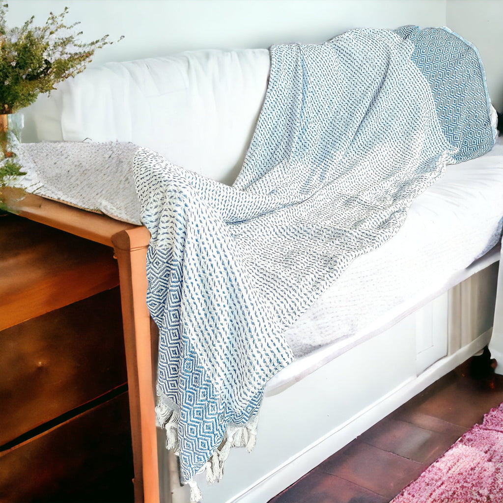 Azra Turkish Cotton Towel – Blue or Gray Woven Design (200 GSM, 40