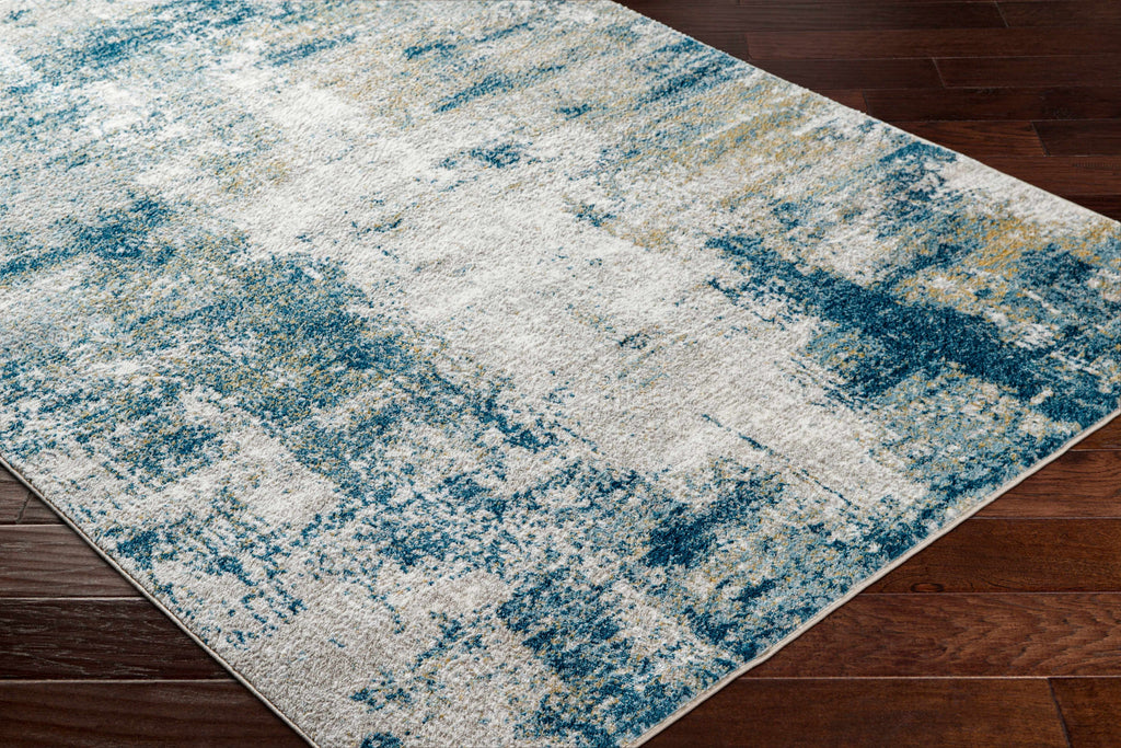 Duval Blue Abstract Area Rug – Contemporary Washable Living Room Carpet