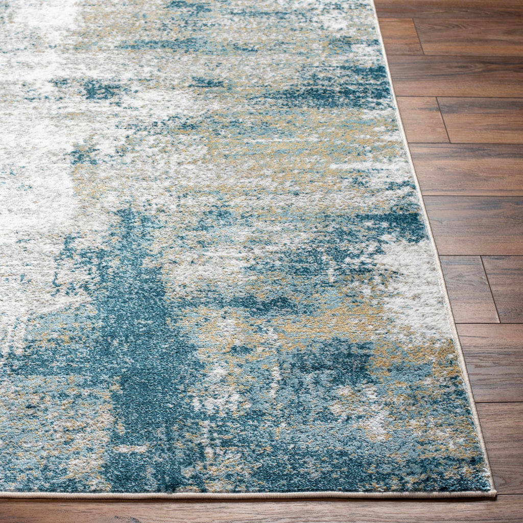 Duval Blue Abstract Area Rug – Contemporary Washable Living Room Carpet