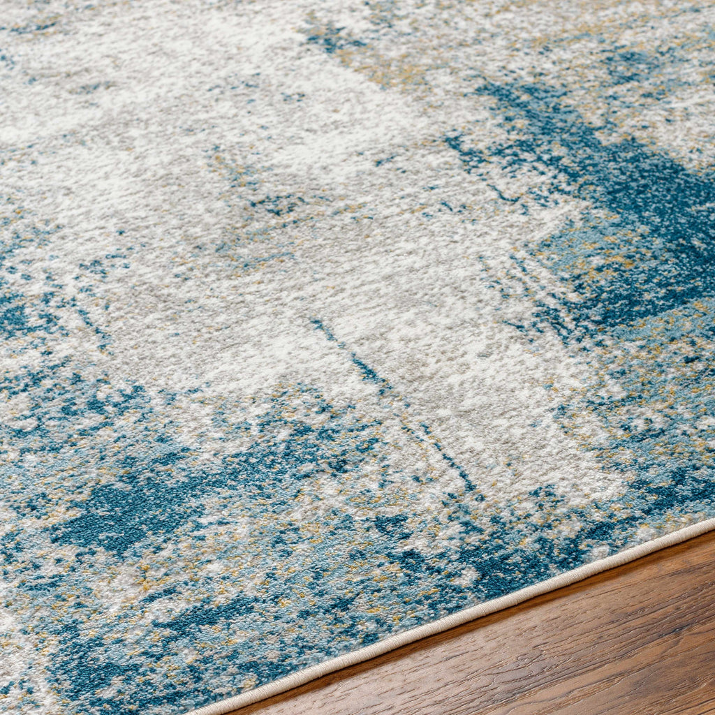 Duval Blue Abstract Area Rug – Contemporary Washable Living Room Carpet