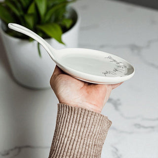 Funny “Stir the Pot” Spoon Rest with Wooden Spoon – Porcelain Kitchen Spoon Holder