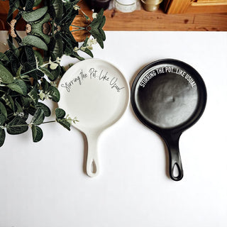 Funny “Stir the Pot” Spoon Rest with Wooden Spoon – Porcelain Kitchen Spoon Holder