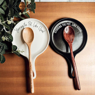 Funny “Stir the Pot” Spoon Rest with Wooden Spoon – Porcelain Kitchen Spoon Holder
