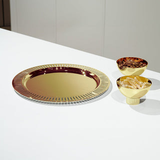 Striations Gold Serving Tray Round - Anara Lifestyle