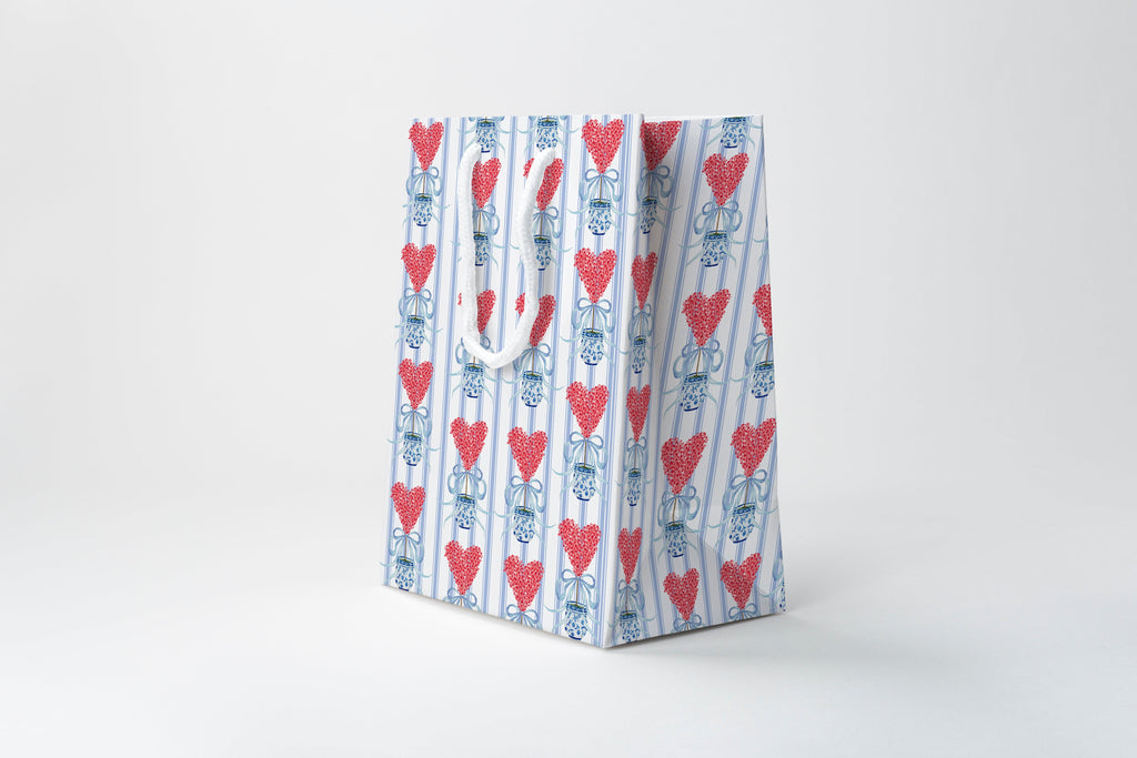 Blue Striped Heart Gift Bag with Handles
