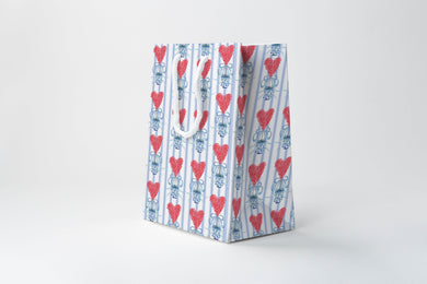 Blue Striped Heart Gift Bag with Handles