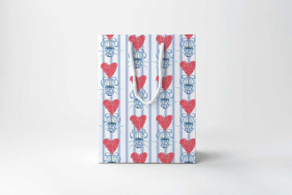 Blue Striped Heart Gift Bag with Handles