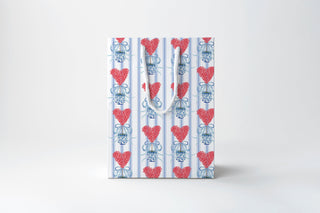 Blue Striped Heart Gift Bag with Handles