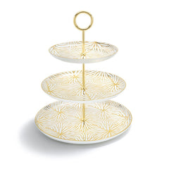 Talianna Lily Pad 3 - Tiered Stand, White & Gold - Anara Lifestyle