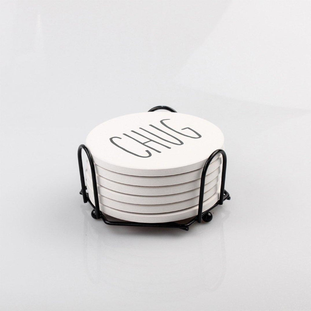 One Word Ceramic Coasters – Minimalist Bar & Coffee Table Collection (4