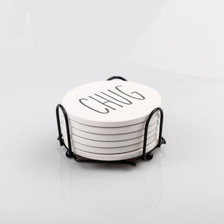 One Word Ceramic Coasters – Minimalist Bar & Coffee Table Collection (4