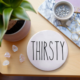 One Word Ceramic Coasters – Minimalist Bar & Coffee Table Collection (4